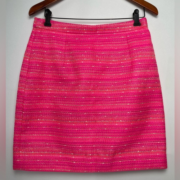 Lilly Pulitzer Pink Metallic Tweed Boucle Barbie Core Pencil Skirt Women Sz 10 - Picture 1 of 9